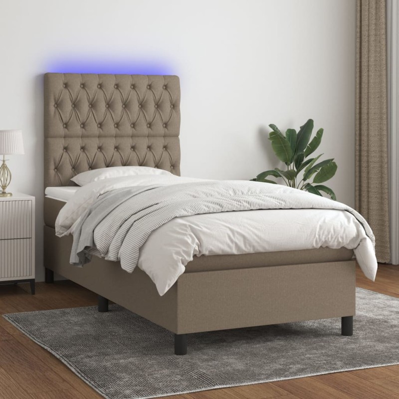vidaXL Letto a Molle con Materasso e LED Tortora 90x200 cm in Tessuto