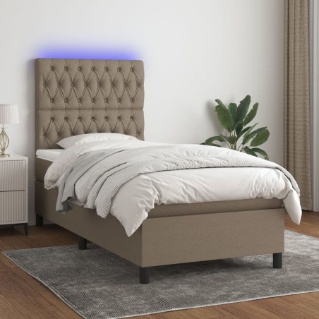 vidaXL Letto a Molle con Materasso e LED Tortora 90x200 cm in Tessuto