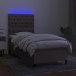 vidaXL Letto a Molle con Materasso e LED Tortora 90x200 cm in Tessuto