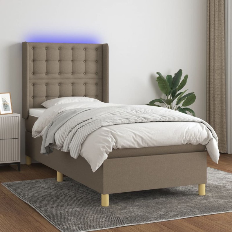 vidaXL Letto a Molle con Materasso e LED Tortora 90x200 cm in Tessuto vidaXL Letto a Molle con Materasso e LED Tortora 90x200 cm in Tessuto