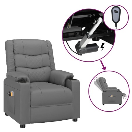 vidaXL Poltrona Massaggiante Elettrica Grigio Similpelle
