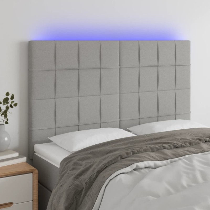 Testiera a LED Grigio Chiaro 144x5x118/128 cm in Tessuto Testiera a LED Grigio Chiaro 144x5x118/128 cm in Tessuto