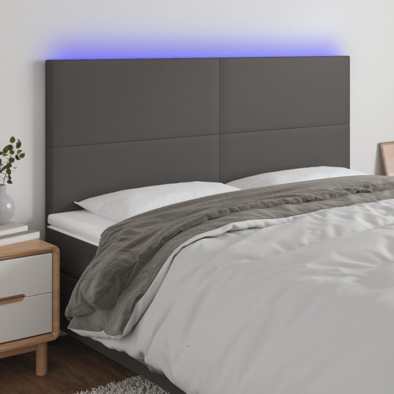 Testiera a LED Grigio 200x5x118/128cm in Similpelle Testiera a LED Grigio 200x5x118/128cm in Similpelle