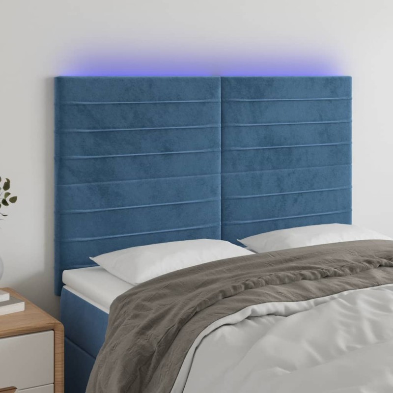 Testiera a LED Blu Scuro 144x5x118/128 cm in Velluto Testiera a LED Blu Scuro 144x5x118/128 cm in Velluto