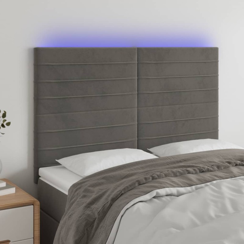 Testiera a LED Grigio Scuro 144x5x118/128cm in Velluto Testiera a LED Grigio Scuro 144x5x118/128cm in Velluto