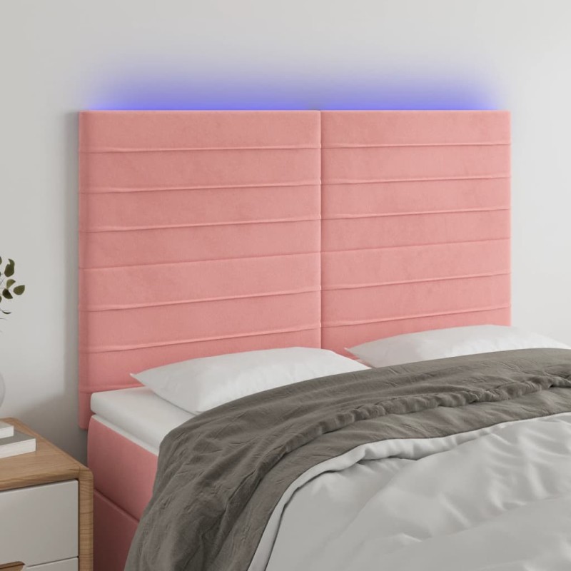 Testiera a LED Rosa 144x5x118/128 cm in Velluto Testiera a LED Rosa 144x5x118/128 cm in Velluto