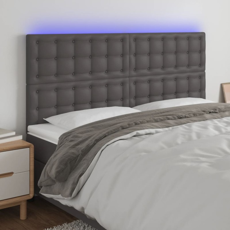 Testiera a LED Grigio 180x5x118/128cm in Similpelle Testiera a LED Grigio 180x5x118/128cm in Similpelle