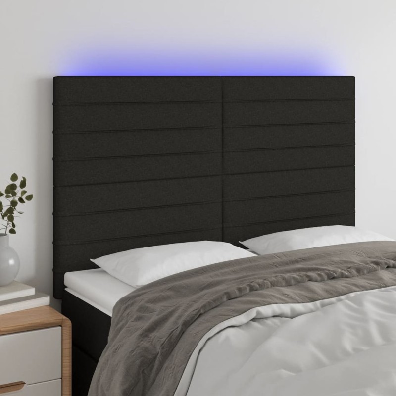 Testiera a LED Nera 144x5x118/128 cm in Tessuto Testiera a LED Nera 144x5x118/128 cm in Tessuto