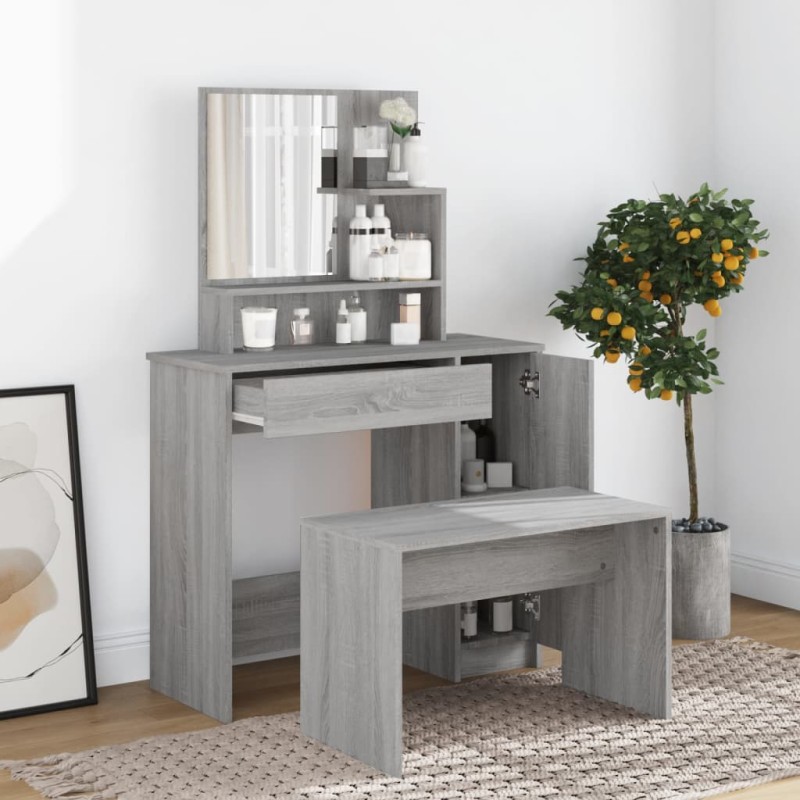 vidaXL Set Tavolo da Toeletta Grigio Sonoma 86,5x35x136 cm vidaXL Set Tavolo da Toeletta Grigio Sonoma 86,5x35x136 cm