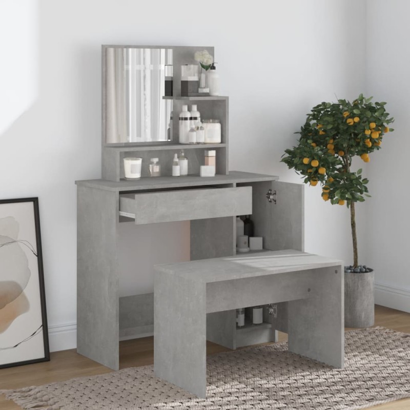vidaXL Set Tavolo da Toeletta Grigio Cemento 86,5x35x136 cm vidaXL Set Tavolo da Toeletta Grigio Cemento 86,5x35x136 cm