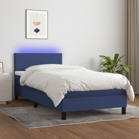 vidaXL Letto a Molle con Materasso e LED Blu 80x200 cm in Tessuto
