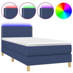 vidaXL Letto a Molle con Materasso e LED Blu 80x200 cm in Tessuto