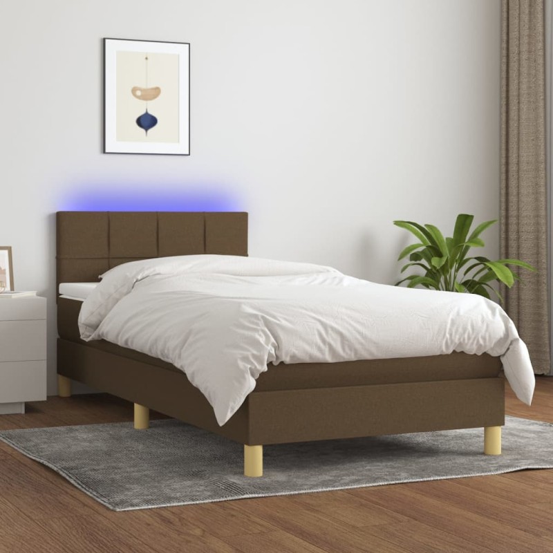 vidaXL Letto a Molle Materasso e LED Marrone Scuro 80x200cm in Tessuto vidaXL Letto a Molle Materasso e LED Marrone Scuro 80x200cm in Tessuto
