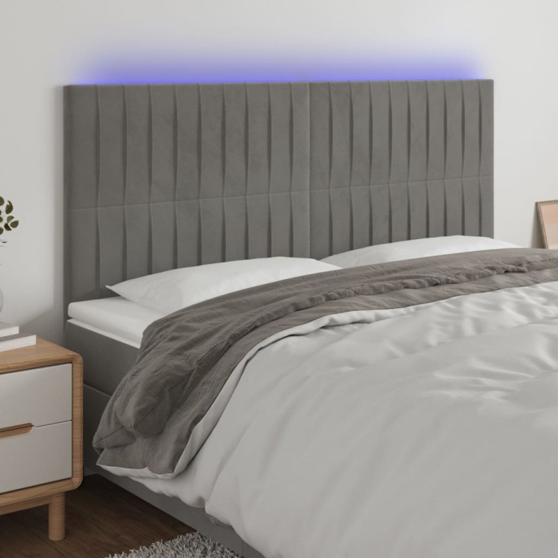 Testiera a LED Grigio Chiaro 200x5x118/128 cm in Velluto Testiera a LED Grigio Chiaro 200x5x118/128 cm in Velluto