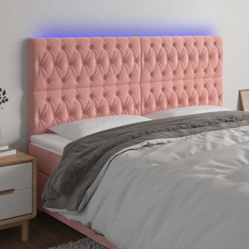 Testiera a LED rosa 200x7x118/128 cm in Velluto Testiera a LED rosa 200x7x118/128 cm in Velluto