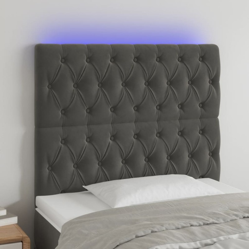 Testiera a LED GrigioScuro 100x7x118/128cm in Velluto Testiera a LED GrigioScuro 100x7x118/128cm in Velluto