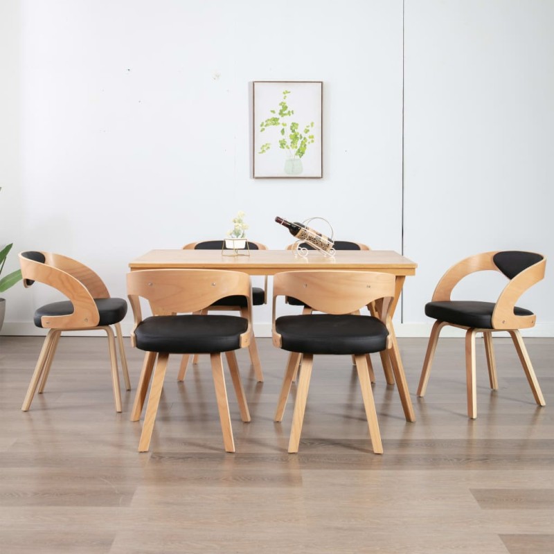 vidaXL Sedie da Pranzo 6 pz Nere in Legno Piegato e Similpelle vidaXL Sedie da Pranzo 6 pz Nere in Legno Piegato e Similpelle