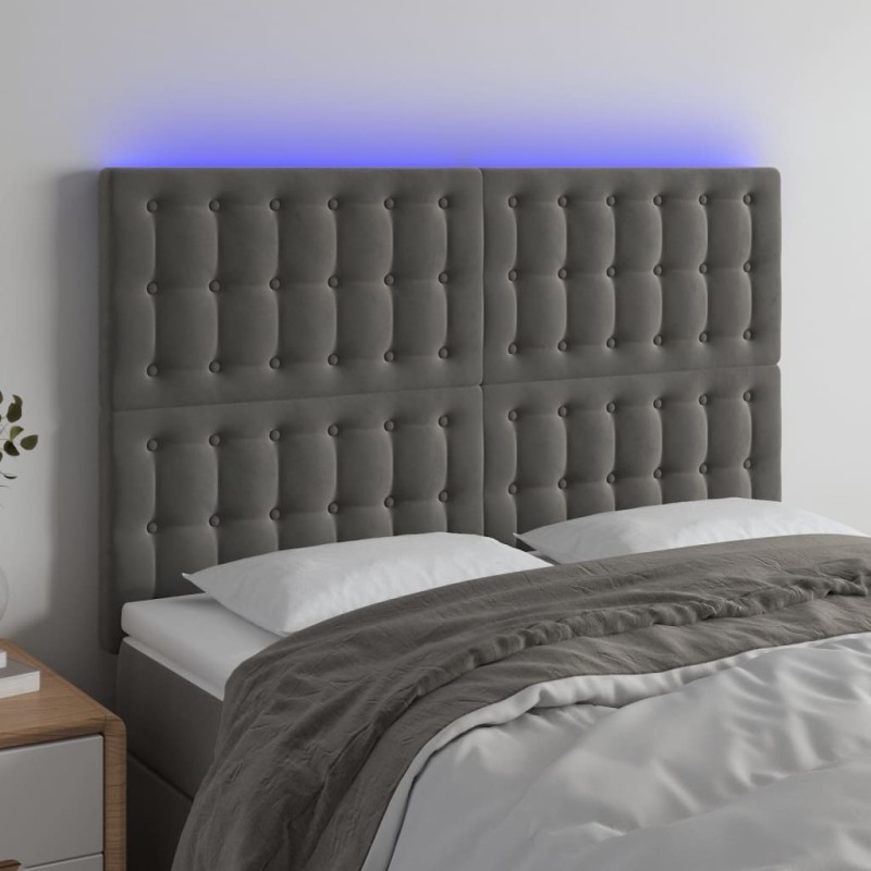 Testiera a LED Grigio Scuro 144x5x118/128cm in Velluto Testiera a LED Grigio Scuro 144x5x118/128cm in Velluto