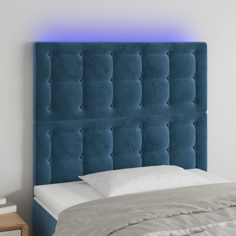 Testiera a LED Blu Scuro 100x5x118/128 cm in Velluto Testiera a LED Blu Scuro 100x5x118/128 cm in Velluto