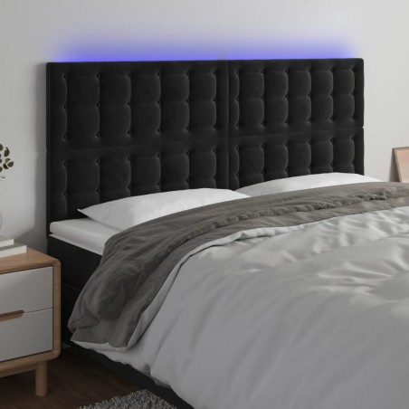 Testiera a LED Nera 180x5x118/128 cm in Velluto