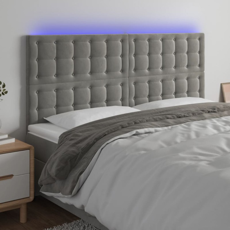 Testiera a LED Grigio Chiaro 160x5x118/128 cm in Velluto Testiera a LED Grigio Chiaro 160x5x118/128 cm in Velluto