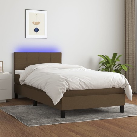 vidaXL Letto a Molle Materasso e LED Marrone Scuro 90x190cm in Tessuto