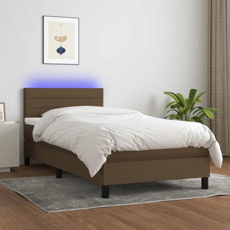 vidaXL Letto a Molle Materasso e LED Marrone Scuro 90x190cm in Tessuto vidaXL Letto a Molle Materasso e LED Marrone Scuro 90x190cm in Tessuto