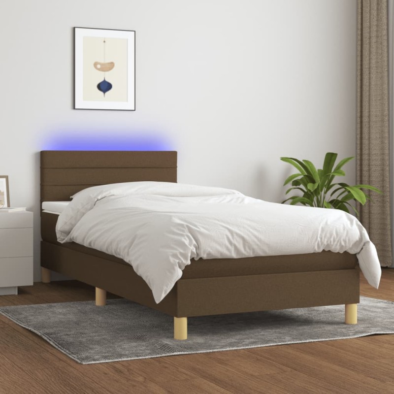 vidaXL Letto a Molle Materasso e LED Marrone Scuro 90x190cm in Tessuto vidaXL Letto a Molle Materasso e LED Marrone Scuro 90x190cm in Tessuto