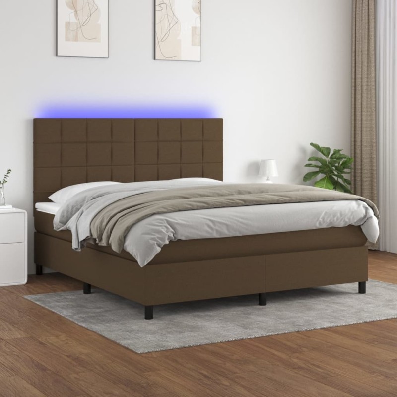 vidaXL Letto a Molle Materasso e LED MarroneScuro 180x200cm in Tessuto vidaXL Letto a Molle Materasso e LED MarroneScuro 180x200cm in Tessuto