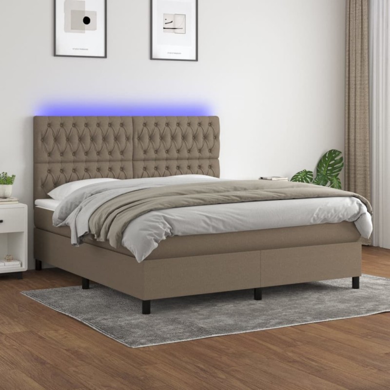 vidaXL Letto a Molle con Materasso e LED Tortora 180x200 cm in Tessuto vidaXL Letto a Molle con Materasso e LED Tortora 180x200 cm in Tessuto