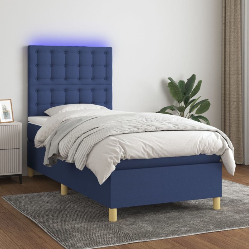 vidaXL Letto a Molle con Materasso e LED Blu 90x200 cm in Tessuto vidaXL Letto a Molle con Materasso e LED Blu 90x200 cm in Tessuto