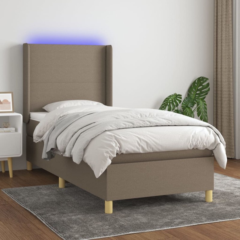 vidaXL Letto a Molle con Materasso e LED Tortora 90x190 cm in Tessuto vidaXL Letto a Molle con Materasso e LED Tortora 90x190 cm in Tessuto