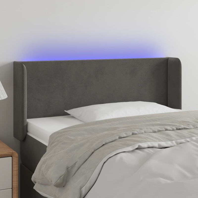 Testiera a LED Grigio Scuro 93x16x78/88 cm in Velluto Testiera a LED Grigio Scuro 93x16x78/88 cm in Velluto