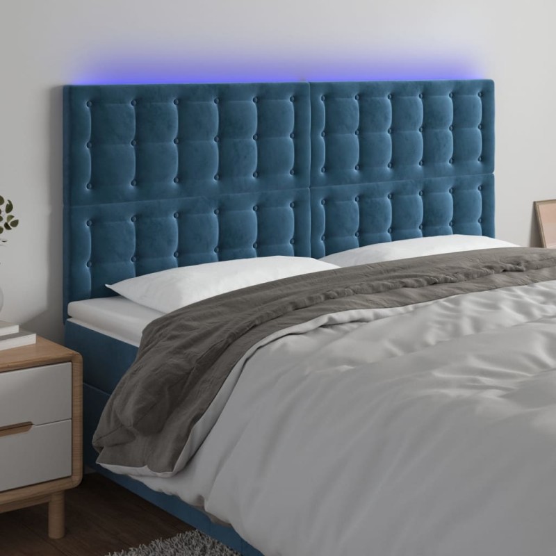 Testiera a LED Blu Scuro 180x5x118/128 cm in Velluto Testiera a LED Blu Scuro 180x5x118/128 cm in Velluto