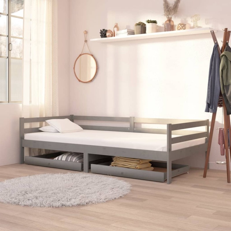 vidaXL Cassetti per Divano Letto 2 pz Grigi in Legno Massello di Pino vidaXL Cassetti per Divano Letto 2 pz Grigi in Legno Massello di Pino