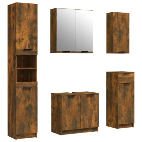vidaXL Set Mobili da Bagno 5 pz Rovere Fumo in Legno Multistrato