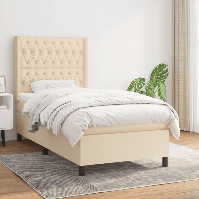 vidaXL Giroletto a Molle con Materasso Crema 90x190 cm in Tessuto