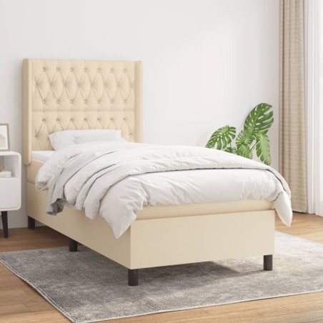 vidaXL Giroletto a Molle con Materasso Crema 90x190 cm in Tessuto