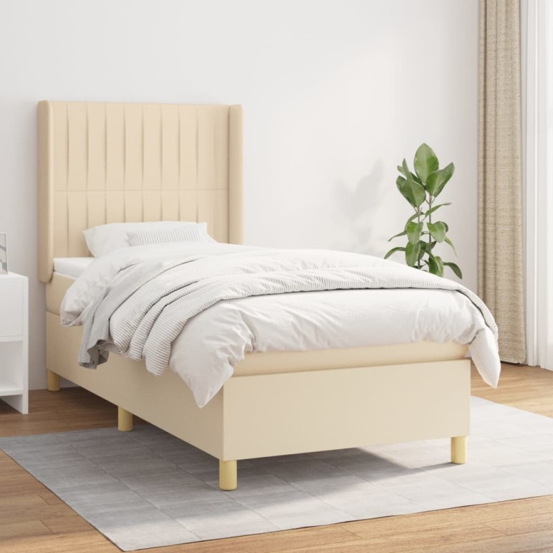 vidaXL Giroletto a Molle con Materasso Crema 90x190 cm in Tessuto