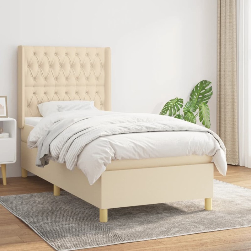 vidaXL Giroletto a Molle con Materasso Crema 90x190 cm in Tessuto