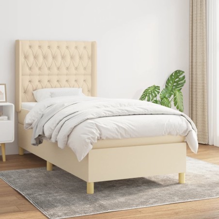 vidaXL Giroletto a Molle con Materasso Crema 90x190 cm in Tessuto