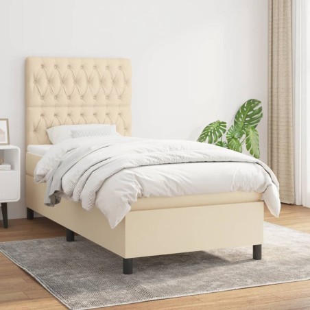 vidaXL Giroletto a Molle con Materasso Crema 90x190 cm in Tessuto