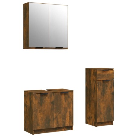 vidaXL Set Mobili da Bagno 3 pz Rovere Fumo in Legno Multistrato