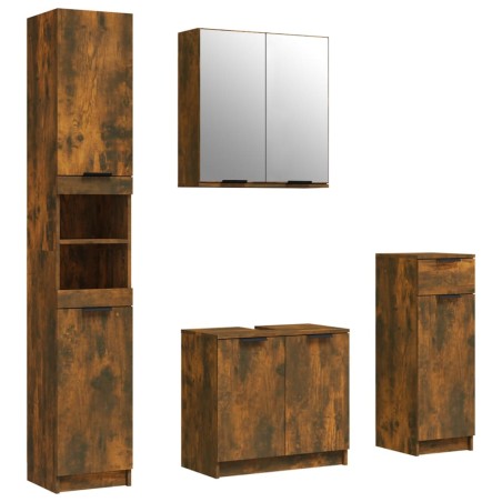vidaXL Set Mobili da Bagno 4 pz Rovere Fumo in Legno Multistrato