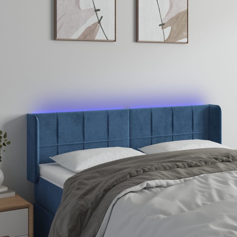 Testiera a LED Blu Scuro 147x16x78/88 cm in Velluto Testiera a LED Blu Scuro 147x16x78/88 cm in Velluto
