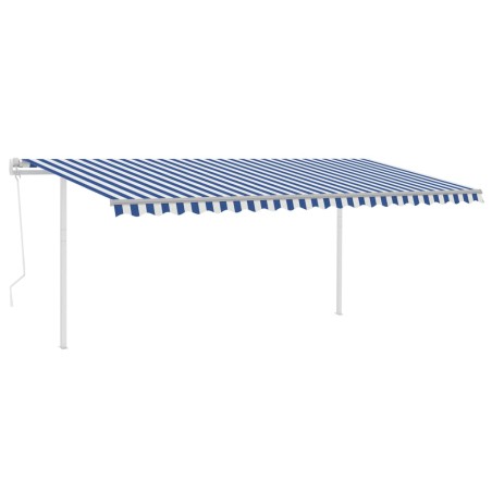 vidaXL Tenda da Sole Retrattile Automatica con Pali 5x3,5 m Blu Bianca