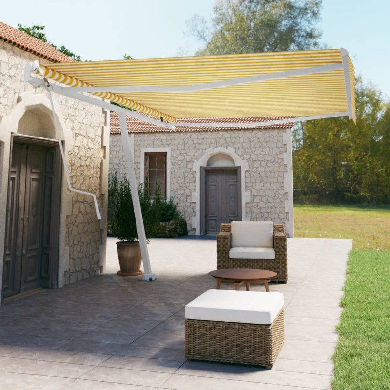 vidaXL Tenda da Sole Autoportante Automatica 500x350 cm Gialla Bianca vidaXL Tenda da Sole Autoportante Automatica 500x350 cm Gialla Bianca